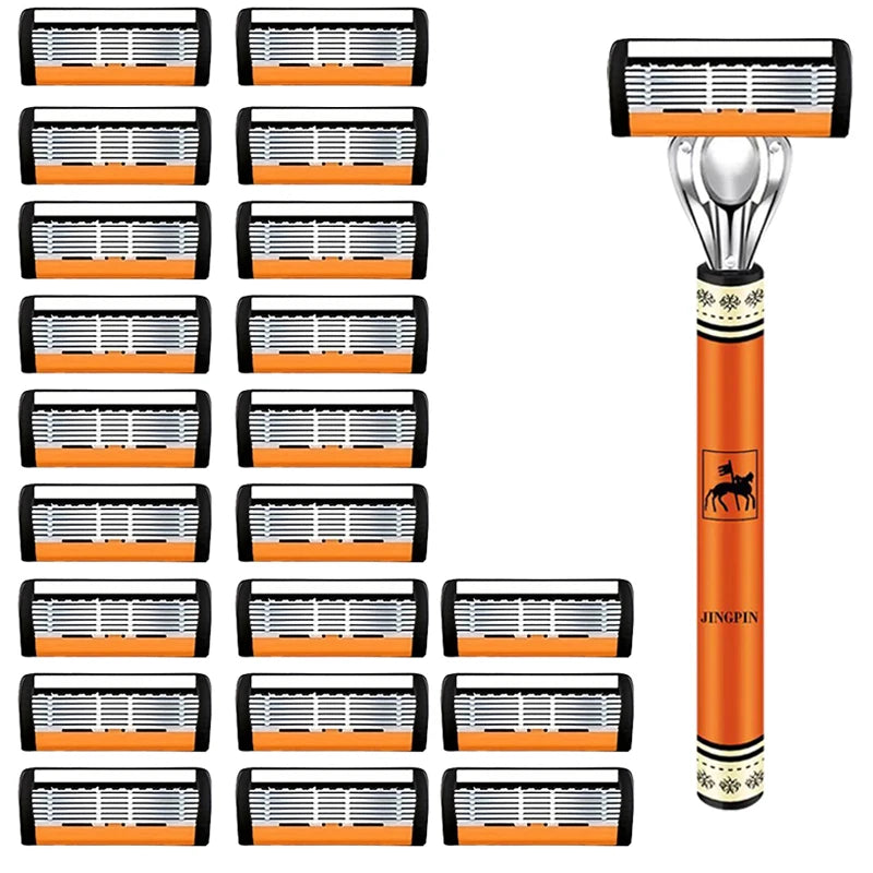 6-Layers Safety Razor Set High Quality Men Shaving Razor Sharp Stainless Steel Changeable Shaver Head Blades