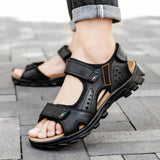 Outdoor Summer Sandals Outdoor Men's Leather Beach Shoes Breathable Casual Sandalias Man Wading Shoes Non-slip Slippers Sandaly