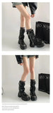 2025 Winter Women Biker Boots Fashion Belt Buckle Ladies Elegant Platform Long Pipe Booties Casual Women's Knee High Booties