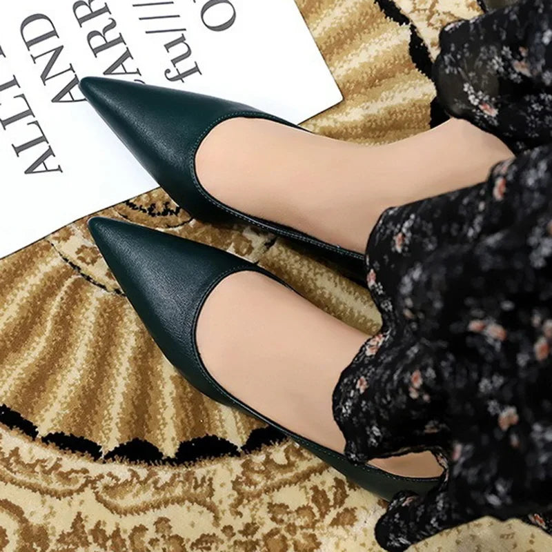 2024 Spring Women 4cm High Heels Concise Office Pumps Lady Soft Leather Thin High Heels Female Fashion Pointed Toe Wedding Shoes