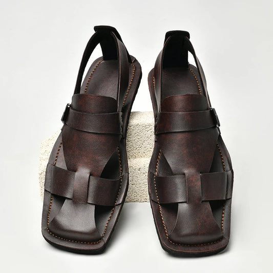 Retro Men's Summer Fashion Hollow Breathable Sandals Comfortable Anti-Slip Wear-Resistant Handmade Roman Style Slippers