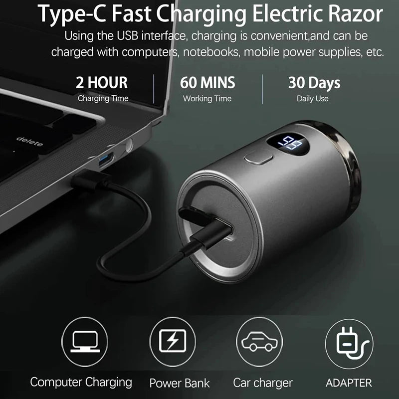 Men Electric Mini Shaver Rechargeable Type-c Charging Car Portable Led Digital Display Wet & Dry Shaver Men Women Home Razor