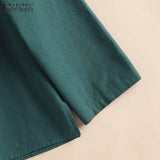 Vintage Women Blouse Autumn Long Sleeve Shirt Female V Neck Work Holiday Blusas ZANZEA Casual Solid Loose Shirt Cotton Chemise