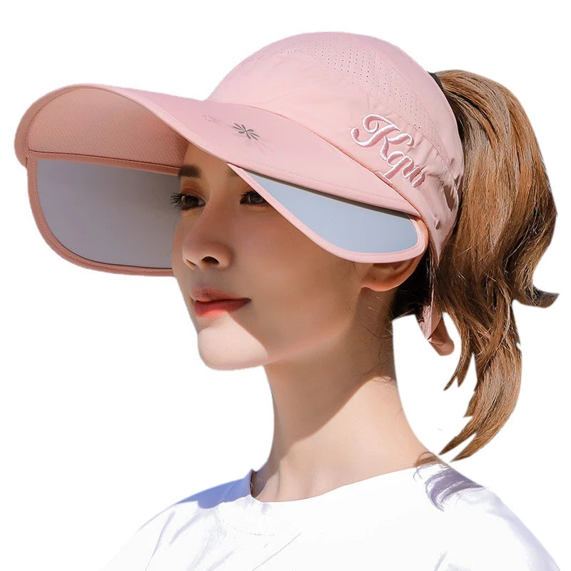 Women's Sun Hat Cycling Breathable Visor Caps Female Scalable Brim Empty Top Baseball Cap Wide Brim Cap UV Protection Beach Hats