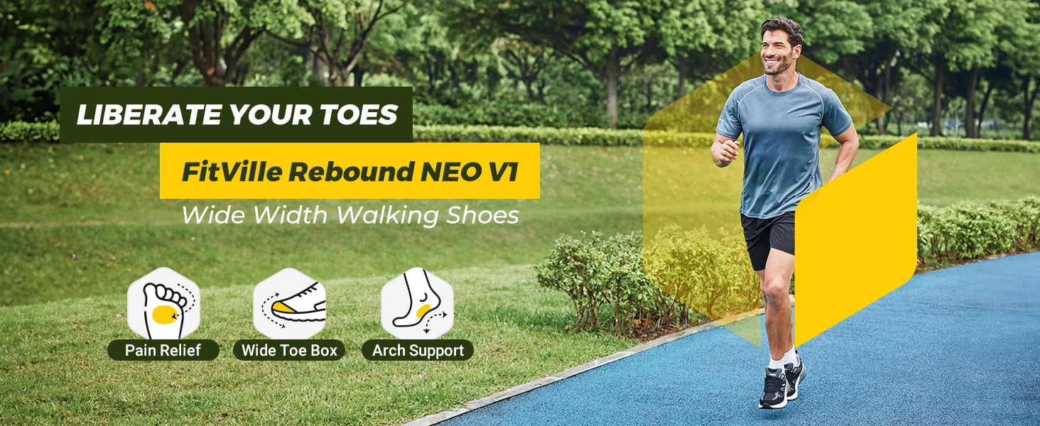 FitVille Newest Walking Shoes for Men Wide Width Sneakers with Arch Support for Flat Feet Heel Pain Relief Plantar Fasciitis