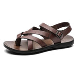 Fashion New Men Gladiators Black Buckle Strap Patent Leather Casual Shoes Summer Rome Breathable Beach Sandals Outdoor Slippers