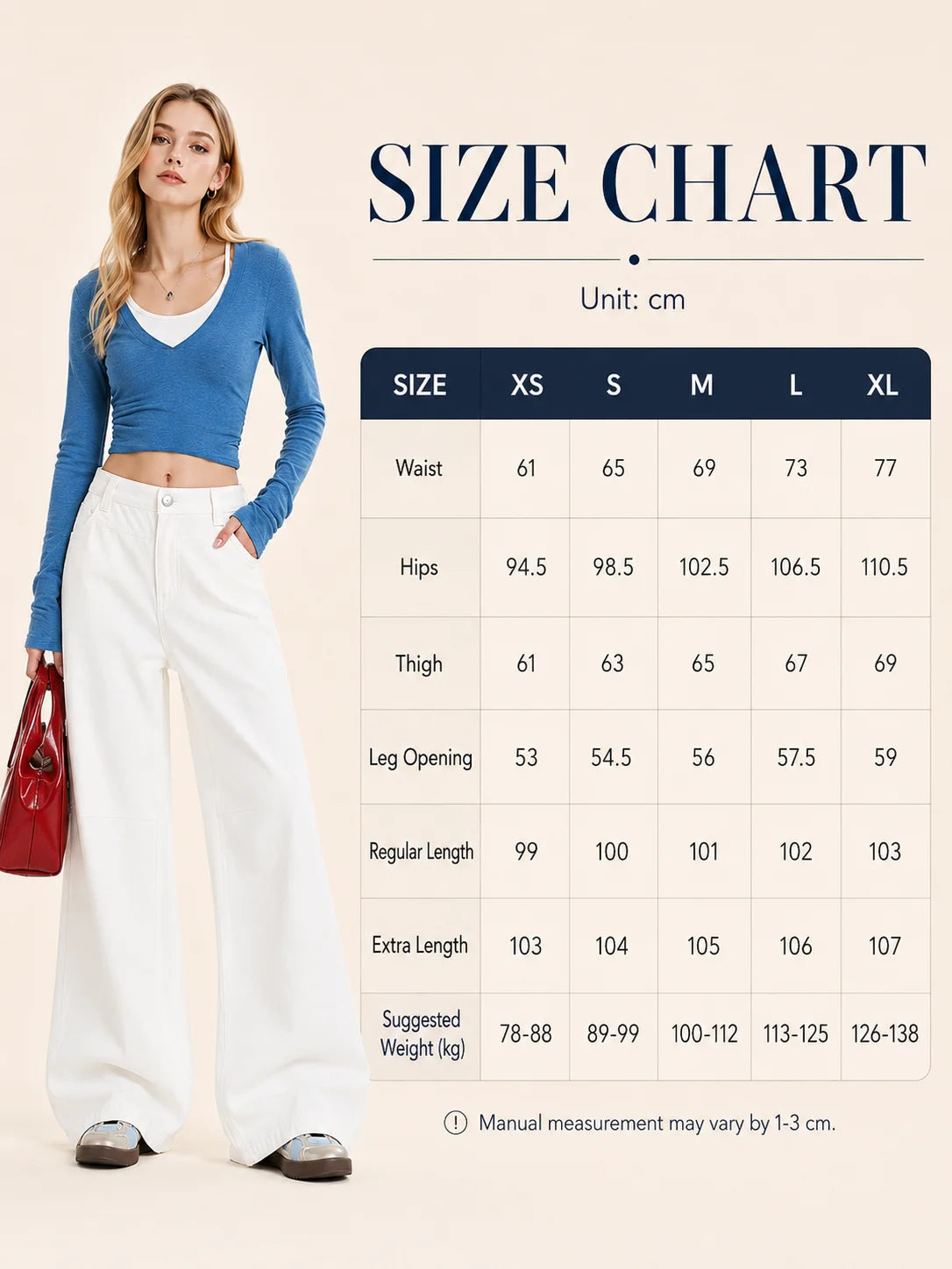 Women's White Wide Leg Jeans, High Waist Loose Baggy Denim Pants Casual Solid Color Full Length Palazzo Trousers with Pockets for Daily Street Shopping