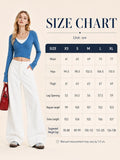 Women's White Wide Leg Jeans, High Waist Loose Baggy Denim Pants Casual Solid Color Full Length Palazzo Trousers with Pockets for Daily Street Shopping