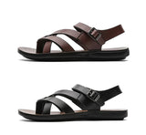 Fashion New Men Gladiators Black Buckle Strap Patent Leather Casual Shoes Summer Rome Breathable Beach Sandals Outdoor Slippers