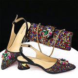 Venus Chan Royal Blue Sandals for Women 2024 Luxury Wedding Pumps Med Heels Rhinestone Design Party Shoes and Bags Set