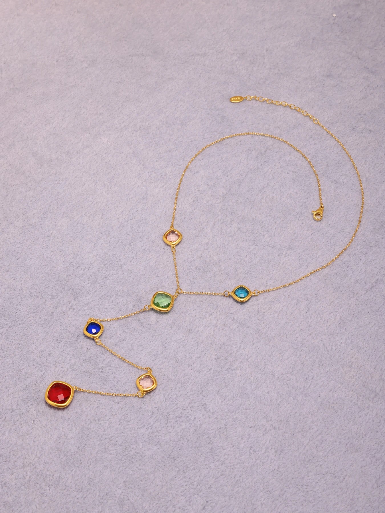 Colorful Long Square Pendant Stainless Steel Necklace for Women Luxury Czech Glass Gold Plated Waterproof Charm Jewelry