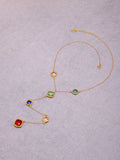 Colorful Long Square Pendant Stainless Steel Necklace for Women Luxury Czech Glass Gold Plated Waterproof Charm Jewelry