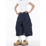 ZHIZOU Summer Women American Retro Green Cargo Jeans Shorts Y2K 2000s Harajuku Denim Calf-Length Pants Streetwear High Street