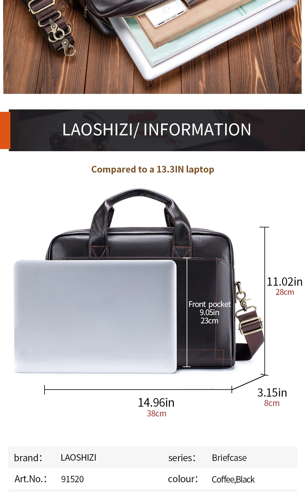 Men's leather handbag, top layer cowhide briefcase, leather laptop bag, diagonal cross office bag