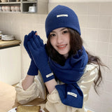 Solid Color Touch Screen Gloves Women Korean Autumn Winter Warm Knitted Three-piece Set Scarves Gloves Hat Women's Glove Sets