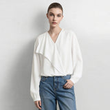 Amii 2026 Autumn Women Blouse Reversible V Neck Wrap Cowl Neck Long Sleeve Chiffon Blouses Woman Loose Casual Shirts 12643013
