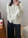 Autumn Winter 2026 Soft Elegant O-neck Loose Casual Sweaters Women Knitted Chic Embroidery Cardigan Basic Colorful Buttons Tops