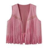 Suede Tassel Vest Women's 70s Hippie Outfit Sleeveless Open Front Vest Western Jacket