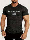 Spring and Summer Pure Color Printing Sports Fitness Short-sleeved T-shirt Men's O Neck Stretch Training Exercise T-shirt top