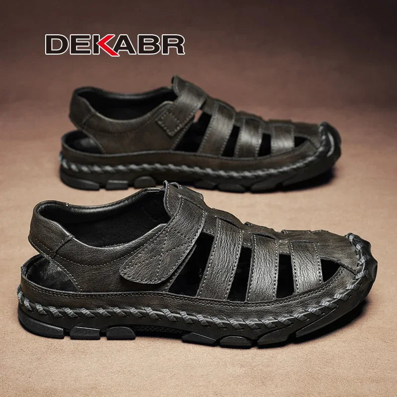DEKABR Casual Shoes Men Sandals Real Leather Outdoor Mens Summer Sandals Fashion Comfortable Soft Sandals Plus Size 38-48