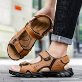 Outdoor Summer Sandals Outdoor Men's Leather Beach Shoes Breathable Casual Sandalias Man Wading Shoes Non-slip Slippers Sandaly