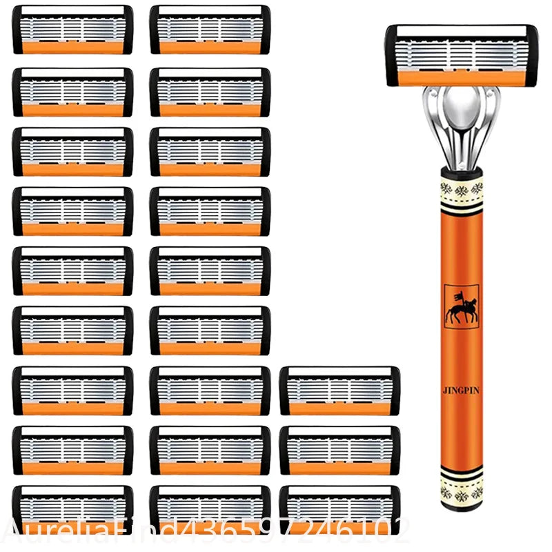 6-Layers Safety Razor Set High Quality Men Shaving Razor Sharp Stainless Steel Changeable Shaver Head Blades