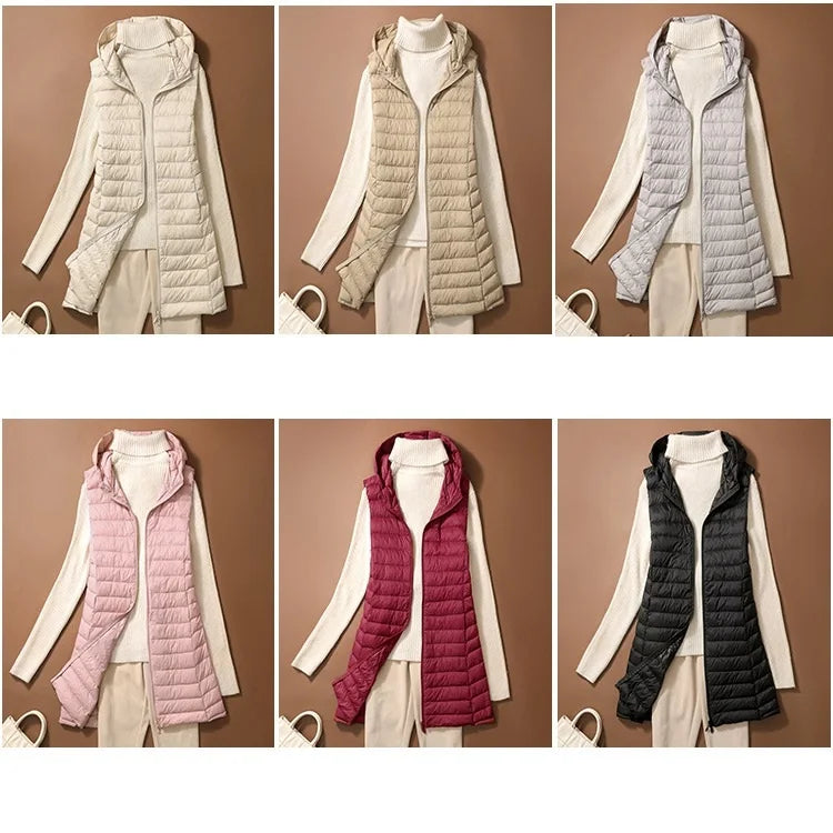 NewBang Women Sleeveless Long Waistcoat Autumn Winter Ultra Light Down Vest With Hooded Female Portable Duck Down Coat