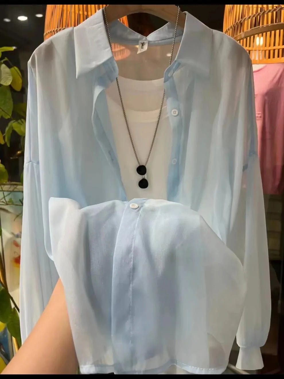 1pcs Woman Four Seasons Shirt Lady Thin Sunscreen Shirts Female Casual Long Sleeve Turn-down Collar Loose Med-Length Style Tops