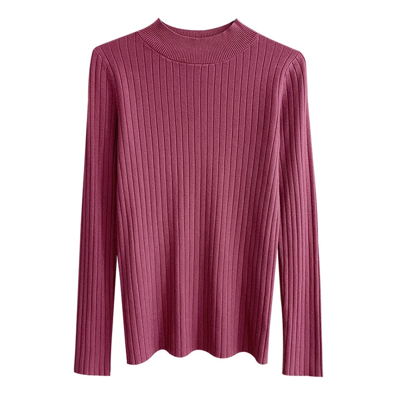 2026 New Autumn Winter Knitted Ribbed Jumper Tops Women Turtleneck Pullovers Sweaters Long Sleeve Korean Slim-fit Female Sweater