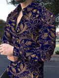 2025 Spring Men's Shirts Fashion Retro Street Texture Printed Shirts Men's Long-sleeved Lapel Shirt Shirt Top Office Clothing