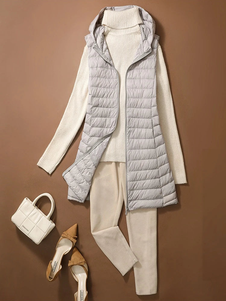 NewBang Women Sleeveless Long Waistcoat Autumn Winter Ultra Light Down Vest With Hooded Female Portable Duck Down Coat