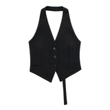 MUJER Off Shoulder Sleeveless Vest Women Black White Cropped Vest Woman Fashion Backless V Neck Short Coats Summer Waistcoat