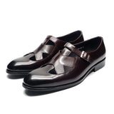 Genuine Leather Mens Classic Summer Dress Sandals Buckle Strap Black Brown Closed Toe Business Party Casual Formal Shoes for Men