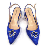 Venus Chan Royal Blue Sandals for Women 2024 Luxury Wedding Pumps Med Heels Rhinestone Design Party Shoes and Bags Set