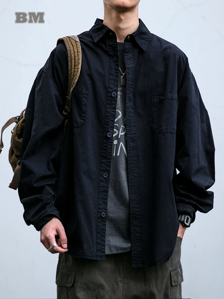 Japanese Streetwear High Quality Cargo Shirts For Men Vintage Casual Long Sleeve Spring Autumn Harajuku Thin Coat Mens Clothing