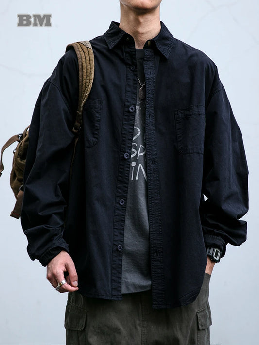 Japanese Streetwear High Quality Cargo Shirts For Men Vintage Casual Long Sleeve Spring Autumn Harajuku Thin Coat Mens Clothing