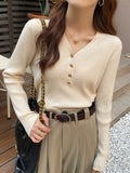 2026 Casual Slim Button Knitted Pullover Autumn Winter Women Sweaters Sweater Femme Basic Solid Jersey Tops Fashion Clothes