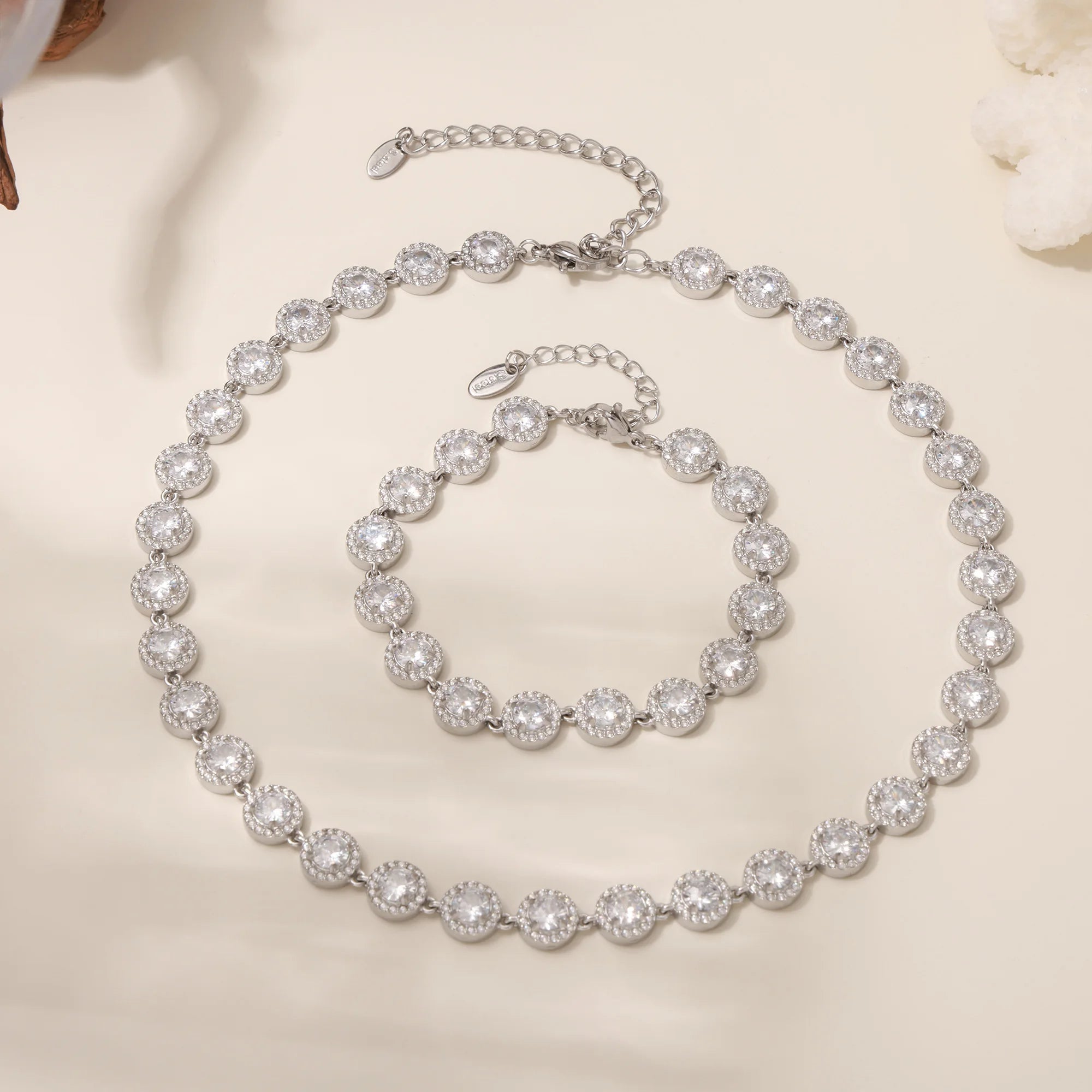Colorful Zircon Necklace Heart Chain Bracelet Set Women's 316L Stainless Steel Gold-Plated Luxury Wedding Jewelry Accessories