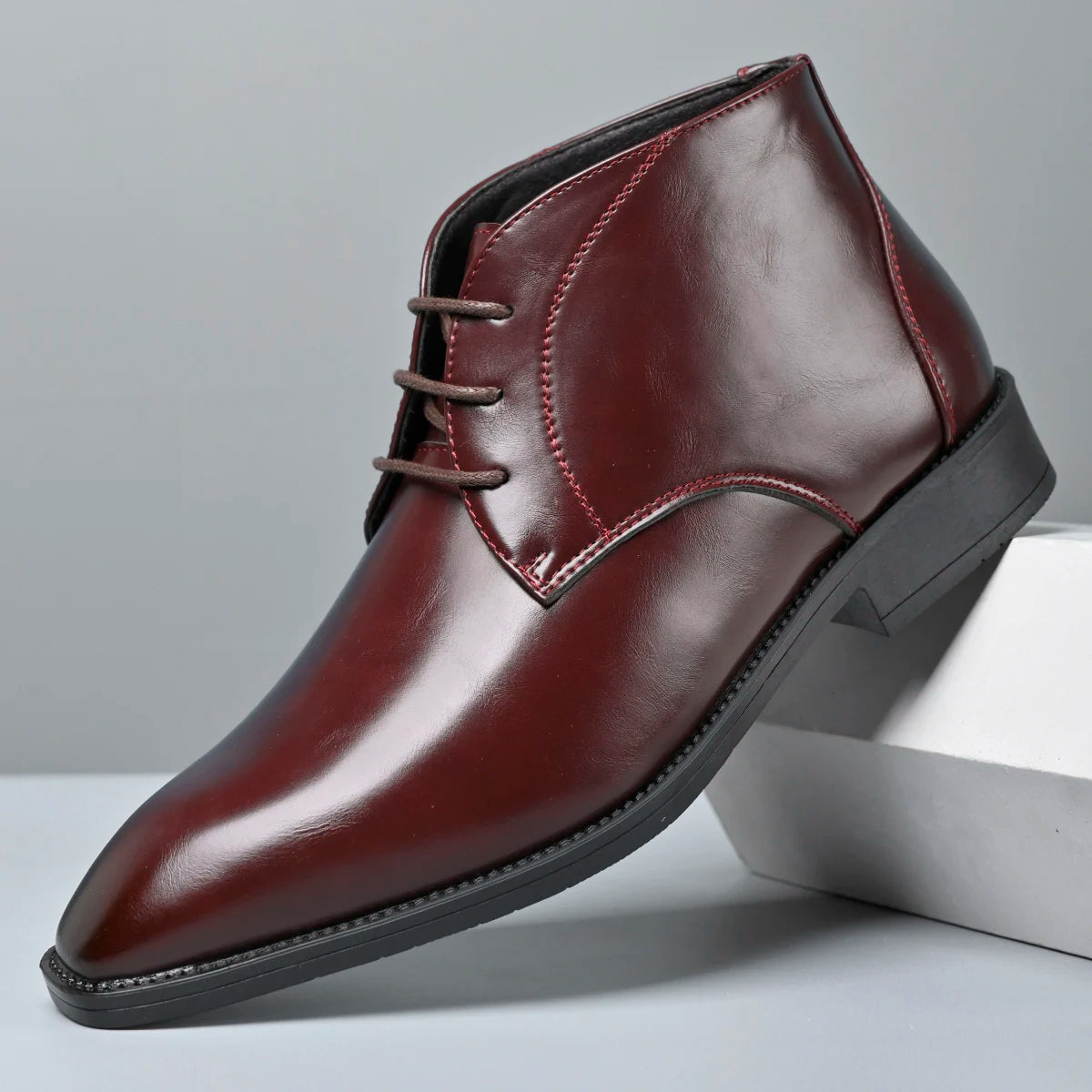 Men's Pointed Toe Ankle Boots Lace‑Up Leather Business Formal Dress Shoes Male High Top Footwear Man Chelsea Boots Comfy Botas