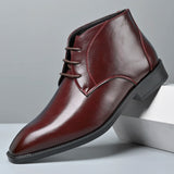 Men's Pointed Toe Ankle Boots Lace‑Up Leather Business Formal Dress Shoes Male High Top Footwear Man Chelsea Boots Comfy Botas