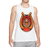 Retro Flaming Praying Hands Tank Top, Vintage Gothic Fire Graphic Sleeveless Tee, Old School Tattoo Style Streetwear Vest for Men