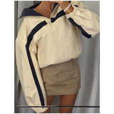 Women's Jackets Beige Black Zip Collar Crop Jacket Lapel Loose Streetwear Spring Autumn Chic Sports Outfits Short Coats 2026 New