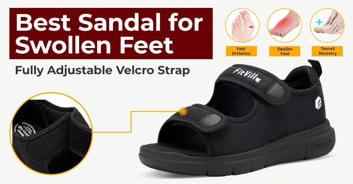 FitVille Men'S Sandals Summer Flat Shoes Widened Elderly Casual Shoe Breathable Lightweight For Plantar Fasciitis Pain Relief