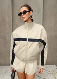 Women's Jackets Beige Black Zip Collar Crop Jacket Lapel Loose Streetwear Spring Autumn Chic Sports Outfits Short Coats 2026 New