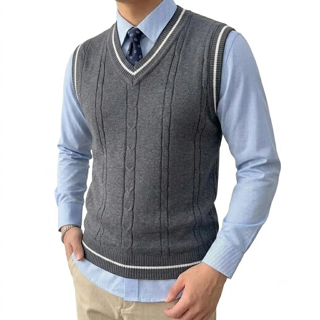 Mens V Neck Knitted Sweater Vest Lightweight Breathable Patchwork Pullover Autumn Casual Business Streetwear Knitwear for Men