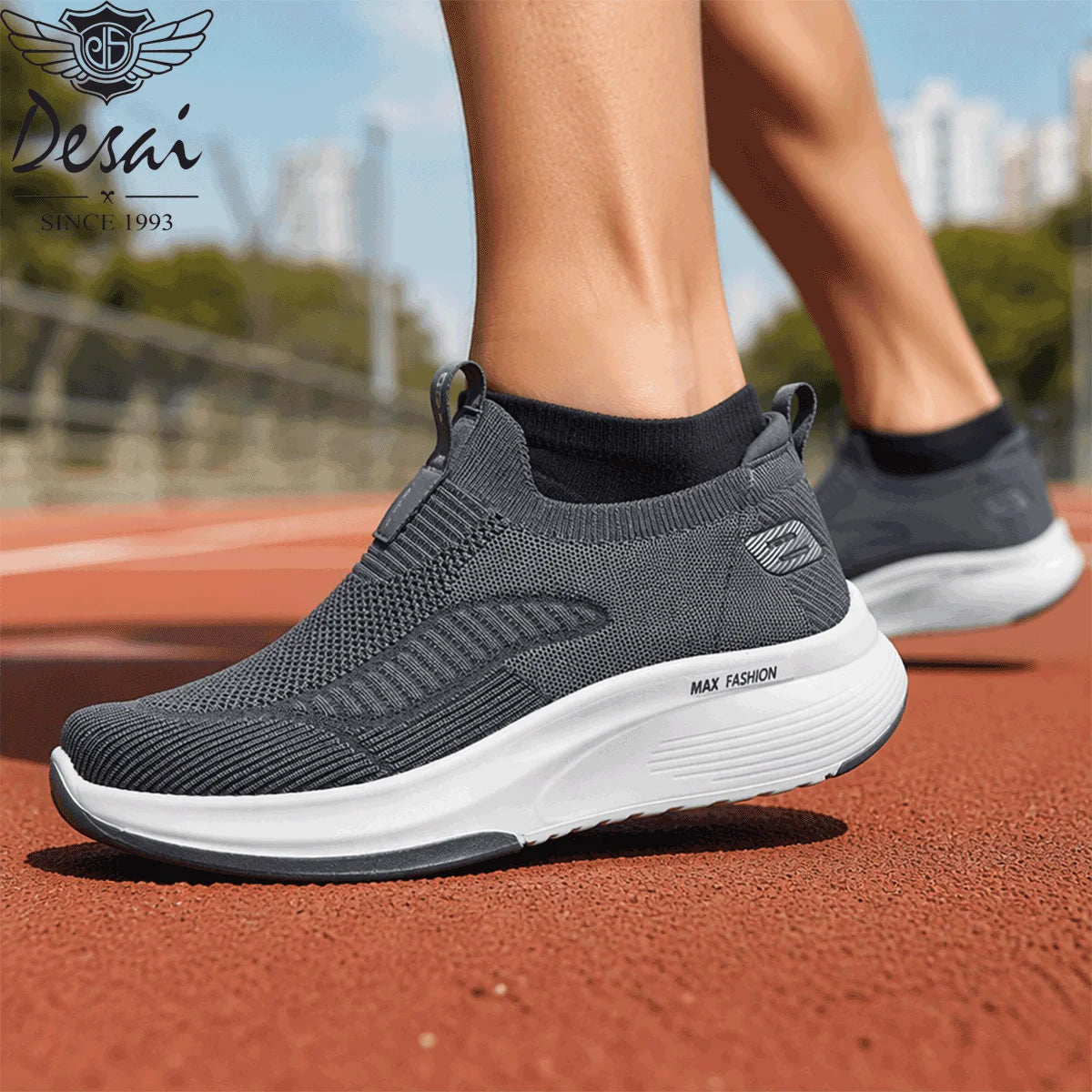 Desai Men's Wide Width Knit Slip-on Sneakers Max Cushion Walking Shoes Lightweight Breathable