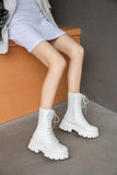 Platform Women's Ankle Boots Autumn 2023 Black White Thick Bottom Motorcycle Botas Mujer Pu Leather Non-Slip Combat Boots Women