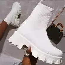 Women Boots Elastic Platform Boots Breathable Spring Summer Heels Botas Mujer Slip On Ankle Boots Elegant Woman Heeled Shoes