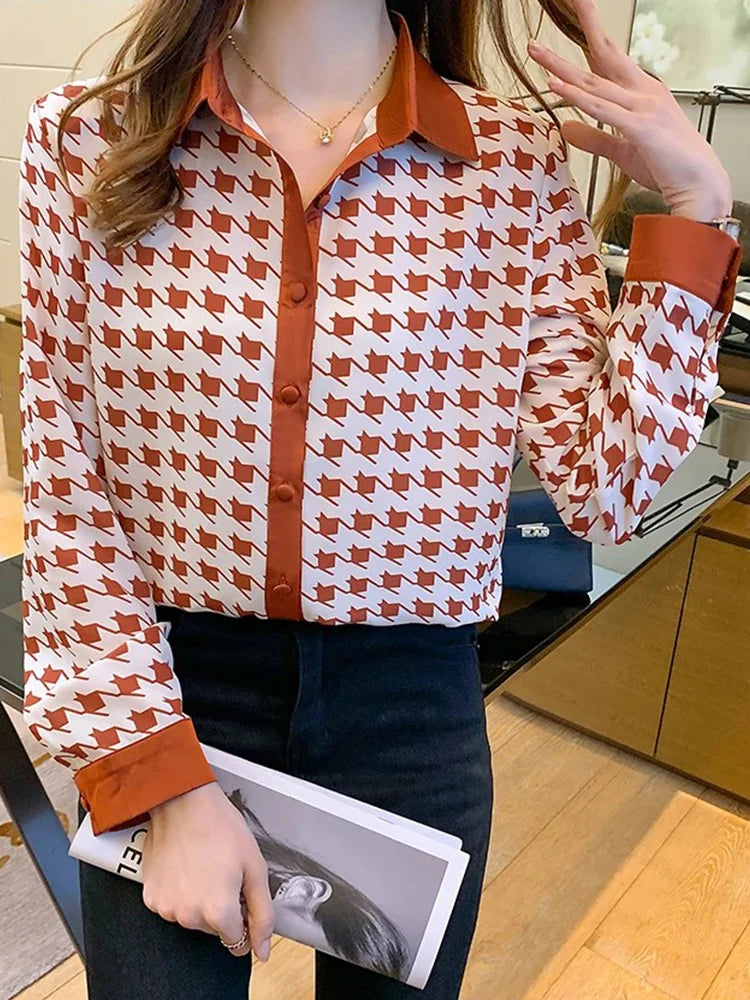 New Fashion Women Blouses Fashion elegant ladies printed shirts Long Sleeve Tops Blusas Mujer