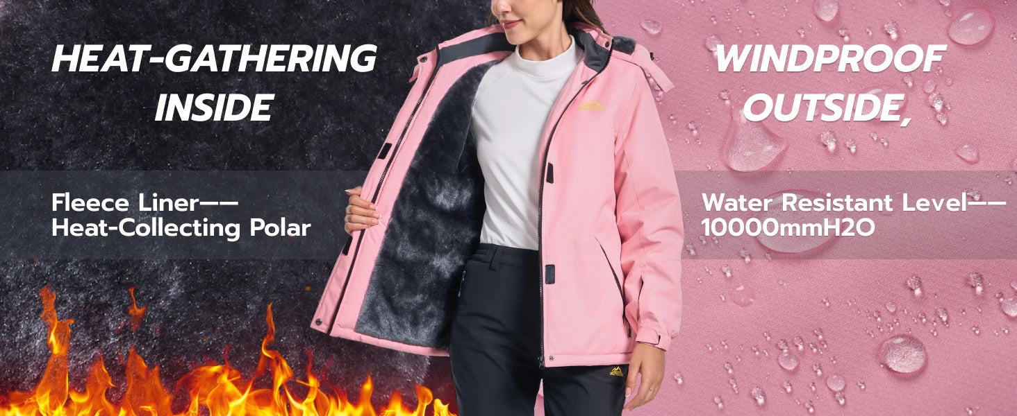 TACVASEN Winter Fleece Lined Hooded Parka Jacket Womens Ski Snowboard Warm Coats Waterproof 5 Zipper Pockets Windbreaker Outwear